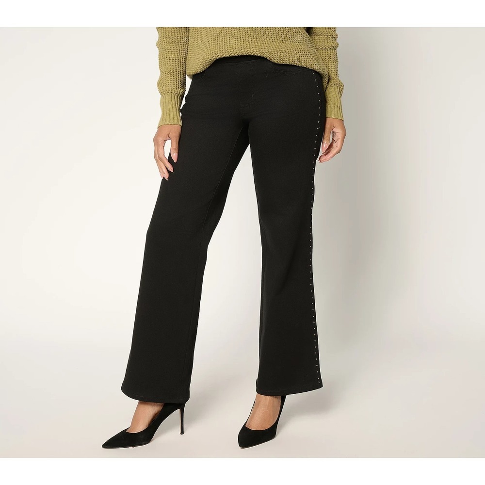 Belle by Kim Gravel Tall Primabelle Twill Studded Wide Leg Jean black: 16T #608L